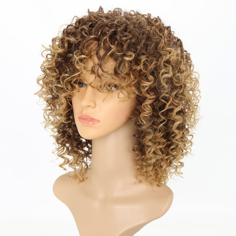 Kratka Afro kovrčava perika s čistim bangs, vlakna otporna na toplinu, model ws642m, brend Janie, stil Ruili, nije pogodno za bojanje