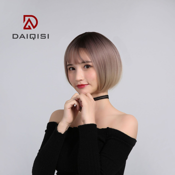 DAIQISI D3113 rövid, egyenes bob paróka Qi frufruval, hőálló szintetikus szálak