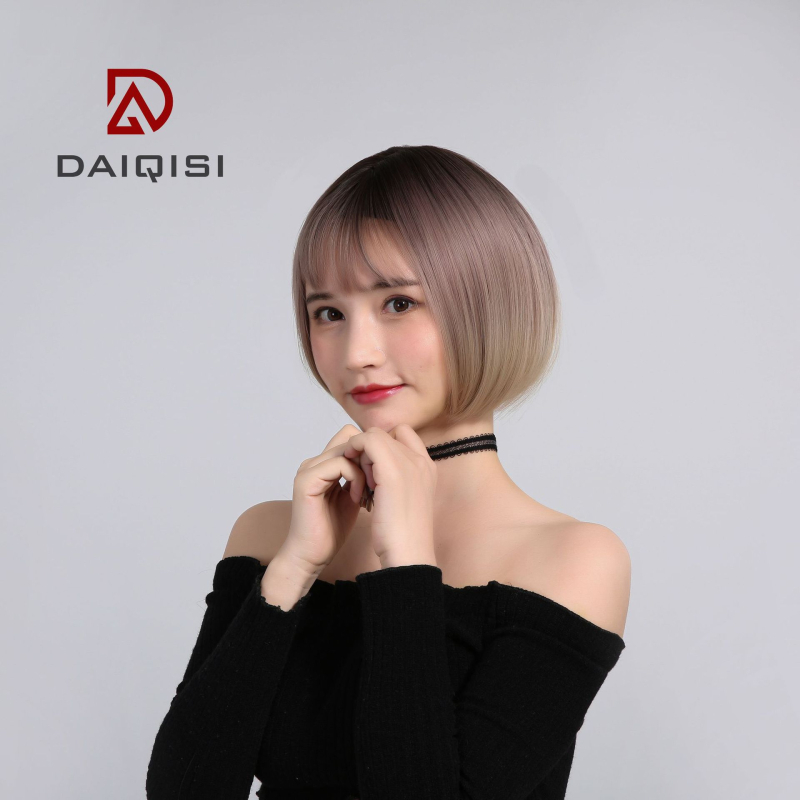 DAIQISI D3113 rövid, egyenes bob paróka Qi frufruval, hőálló szintetikus szálak