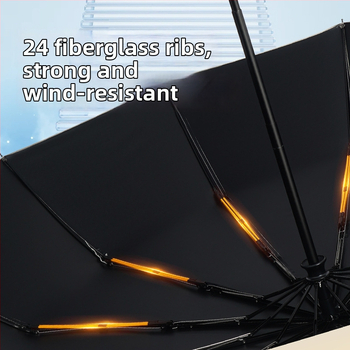 24‑ребра автоматичен сгъваем чадър за жени – рекламно чадър с лого, UV защита UPF 40+, 190T удароустойчива материя