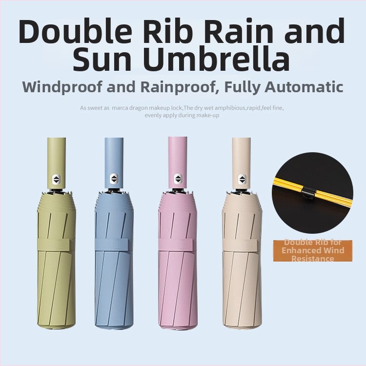 24‑ребра автоматичен сгъваем чадър за жени – рекламно чадър с лого, UV защита UPF 40+, 190T удароустойчива материя