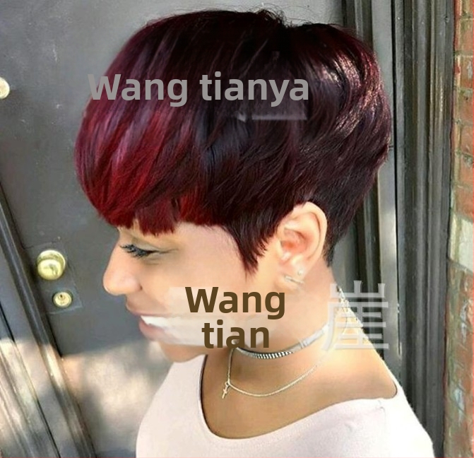 Paróka rövid, egyenes haj, Wang Tianya 5102, magas hőmérsékletű szálak, hővel festhető, nők számára
