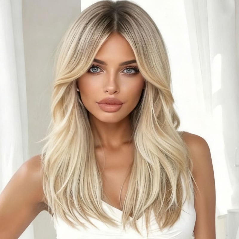 Sjw009 Perika s gradijentnom zlatom bojom i bangs, blago kovrčava, duga ravna kosa