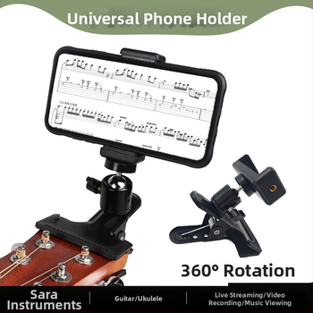 Držiak na telefón pre gitaru s otočným klipom – hliníková zliatina, model Guitar phone clip, pre hudobné nástroje