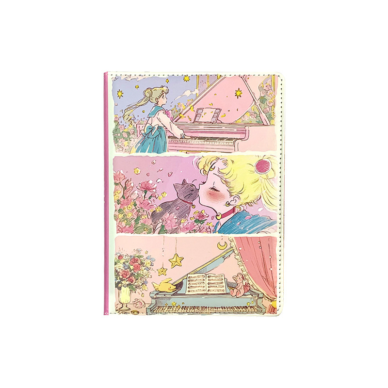 Caiet cu copertă din piele sintetică, legare spirală, 96 pagini ilustrate, stil japonez-coreean drăguț