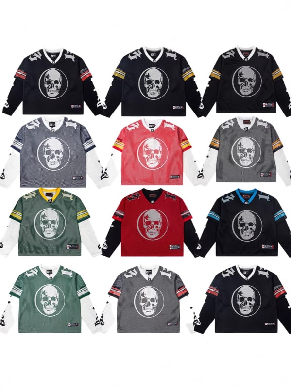 Majica s dugim rukavima, mrežasti poliester-bavlna materijal, Skeleton Demon print, lagan kroj, okrugli izrez, za odrasle muškarce, sve sezone