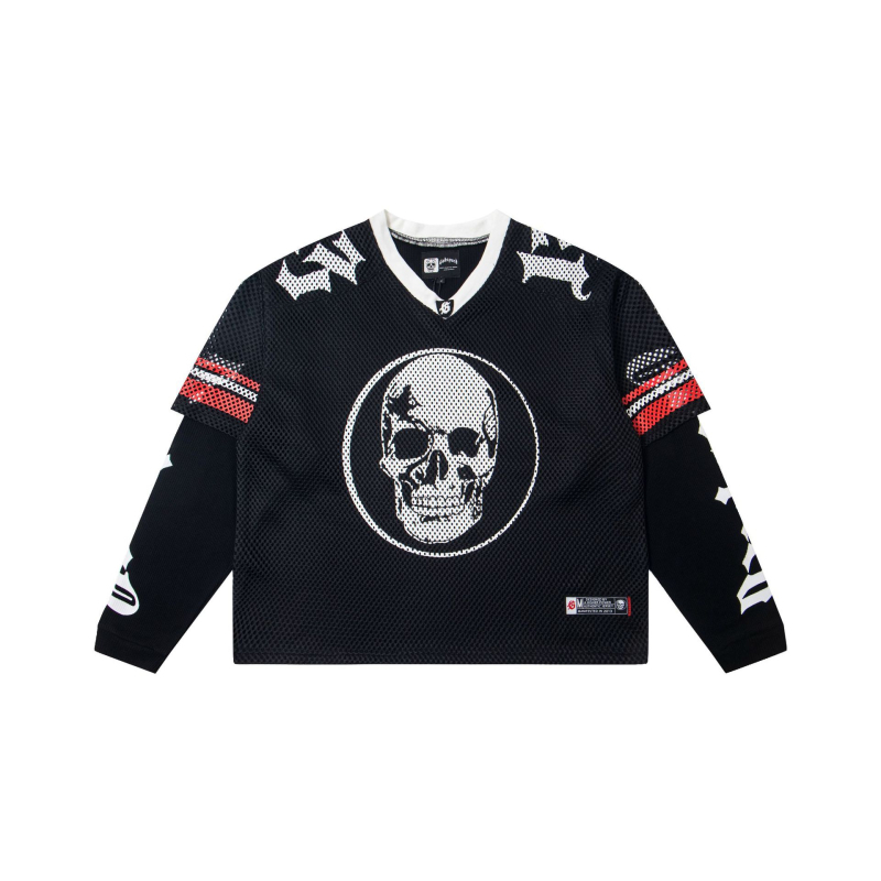 Majica s dugim rukavima, mrežasti poliester-bavlna materijal, Skeleton Demon print, lagan kroj, okrugli izrez, za odrasle muškarce, sve sezone