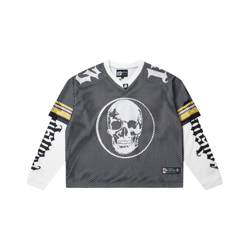 Majica s dugim rukavima, mrežasti poliester-bavlna materijal, Skeleton Demon print, lagan kroj, okrugli izrez, za odrasle muškarce, sve sezone