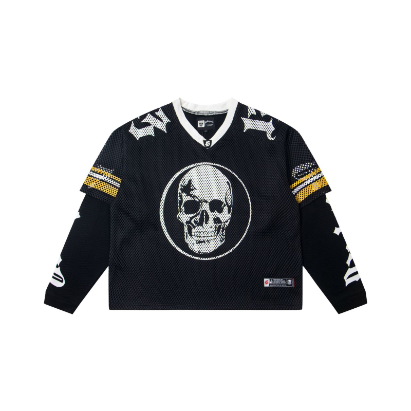 Majica s dugim rukavima, mrežasti poliester-bavlna materijal, Skeleton Demon print, lagan kroj, okrugli izrez, za odrasle muškarce, sve sezone