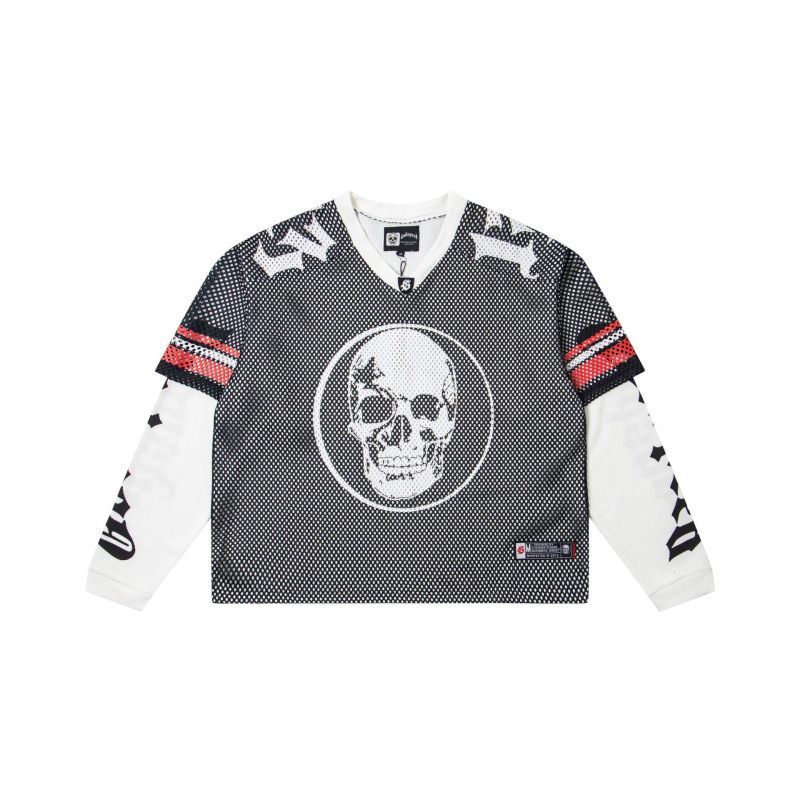 Majica s dugim rukavima, mrežasti poliester-bavlna materijal, Skeleton Demon print, lagan kroj, okrugli izrez, za odrasle muškarce, sve sezone