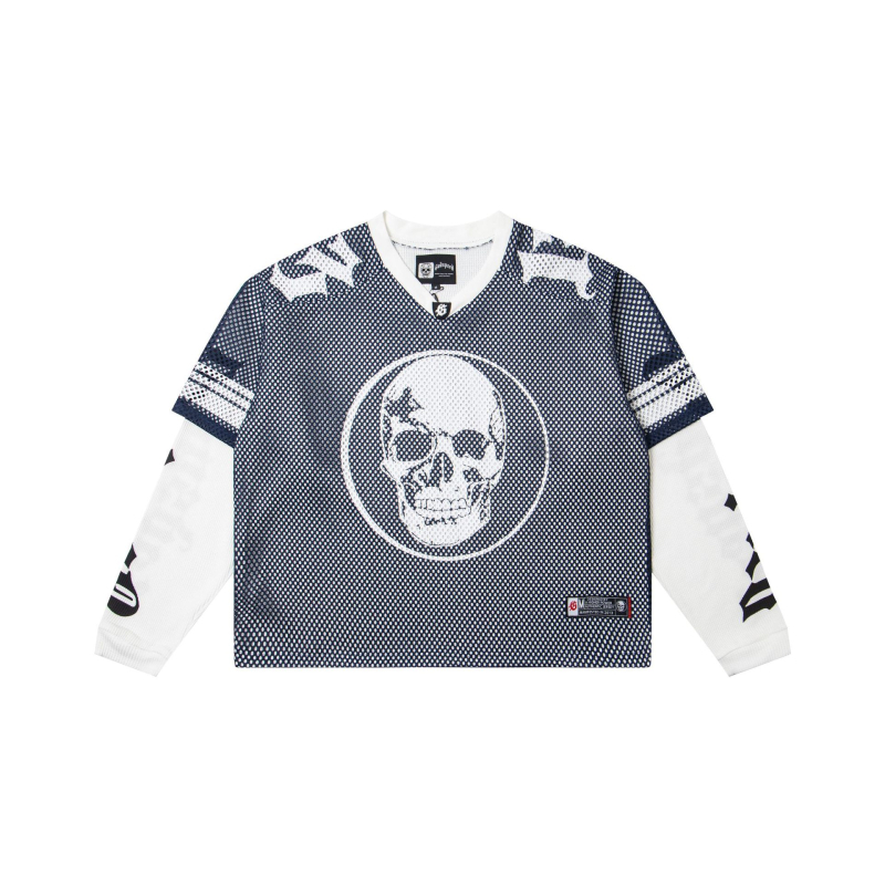 Majica s dugim rukavima, mrežasti poliester-bavlna materijal, Skeleton Demon print, lagan kroj, okrugli izrez, za odrasle muškarce, sve sezone