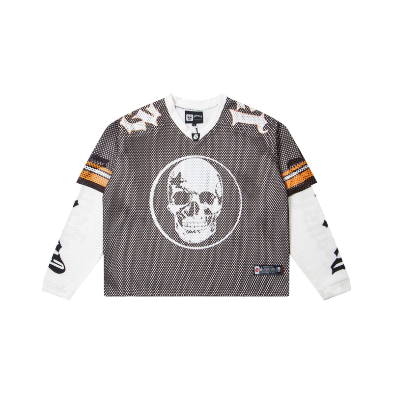 Majica s dugim rukavima, mrežasti poliester-bavlna materijal, Skeleton Demon print, lagan kroj, okrugli izrez, za odrasle muškarce, sve sezone