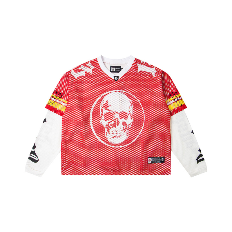 Majica s dugim rukavima, mrežasti poliester-bavlna materijal, Skeleton Demon print, lagan kroj, okrugli izrez, za odrasle muškarce, sve sezone