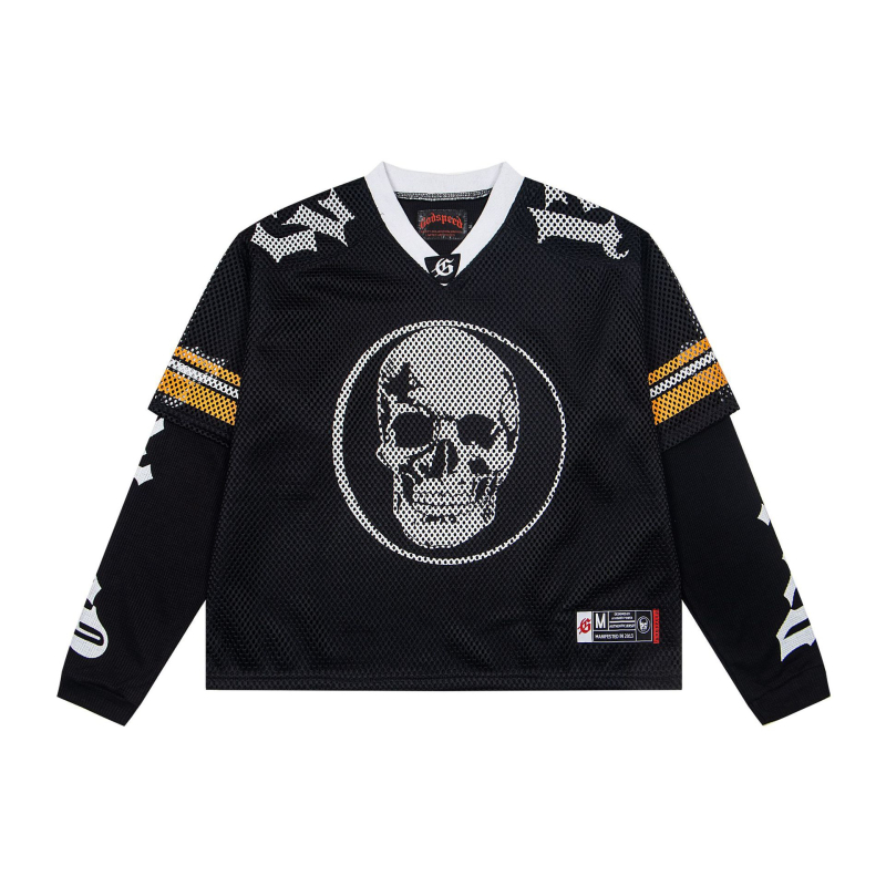 Majica s dugim rukavima, mrežasti poliester-bavlna materijal, Skeleton Demon print, lagan kroj, okrugli izrez, za odrasle muškarce, sve sezone