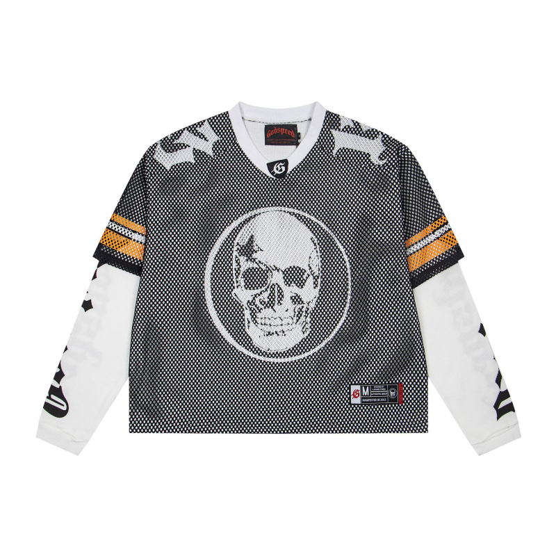 Majica s dugim rukavima, mrežasti poliester-bavlna materijal, Skeleton Demon print, lagan kroj, okrugli izrez, za odrasle muškarce, sve sezone