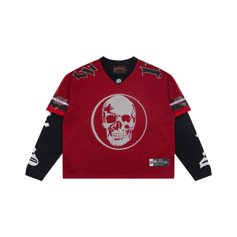 Majica s dugim rukavima, mrežasti poliester-bavlna materijal, Skeleton Demon print, lagan kroj, okrugli izrez, za odrasle muškarce, sve sezone
