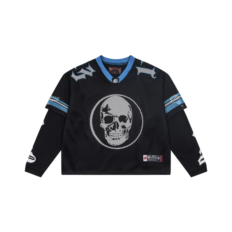 Majica s dugim rukavima, mrežasti poliester-bavlna materijal, Skeleton Demon print, lagan kroj, okrugli izrez, za odrasle muškarce, sve sezone