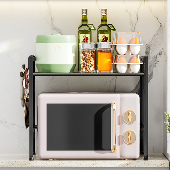 Kuchynský regál na mikrovlnnú rúru a rúru, stolný, nastaviteľná výška, viacvrstvový úložný priestor, moderný minimalistický štýl, Beautiful Style značka