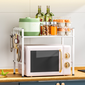 Kuchynský regál na mikrovlnnú rúru a rúru, stolný, nastaviteľná výška, viacvrstvový úložný priestor, moderný minimalistický štýl, Beautiful Style značka