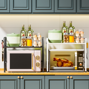 Kuchynský regál na mikrovlnnú rúru a rúru, stolný, nastaviteľná výška, viacvrstvový úložný priestor, moderný minimalistický štýl, Beautiful Style značka
