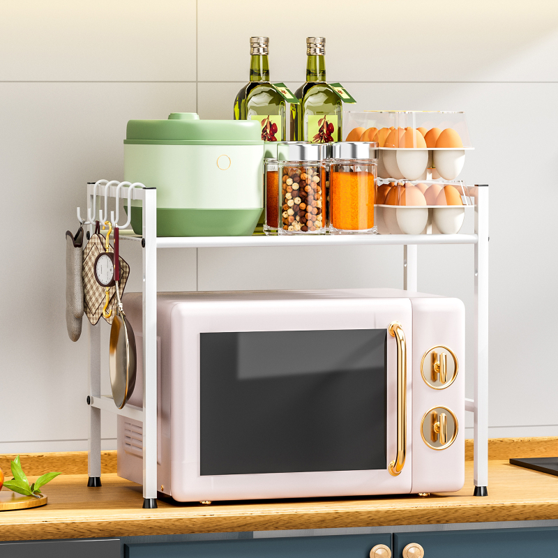 Kuchynský regál na mikrovlnnú rúru a rúru, stolný, nastaviteľná výška, viacvrstvový úložný priestor, moderný minimalistický štýl, Beautiful Style značka