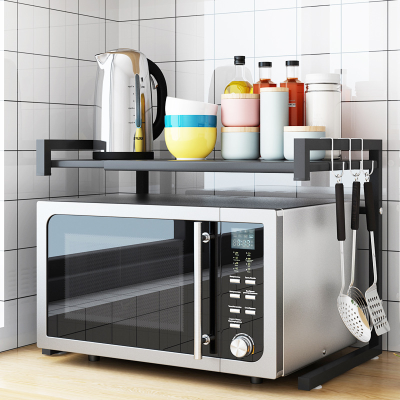 Raft extensibil pentru microunde și depozitare pe blat, din oțel de carbon, organizator de bucătărie cu două niveluri