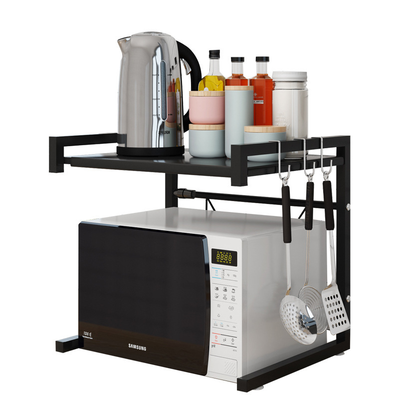 Raft extensibil pentru microunde și depozitare pe blat, din oțel de carbon, organizator de bucătărie cu două niveluri