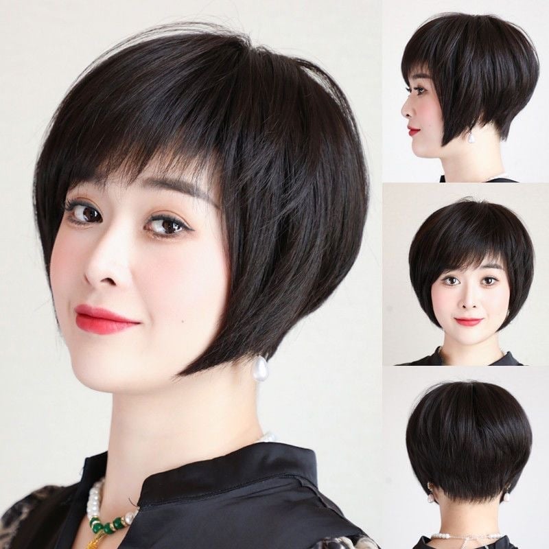 Perucă pentru femei, păr uman, model Mechanism Bobo, proces: mecanism, poate fi vopsită sau permată, breton: drept sau în unghi