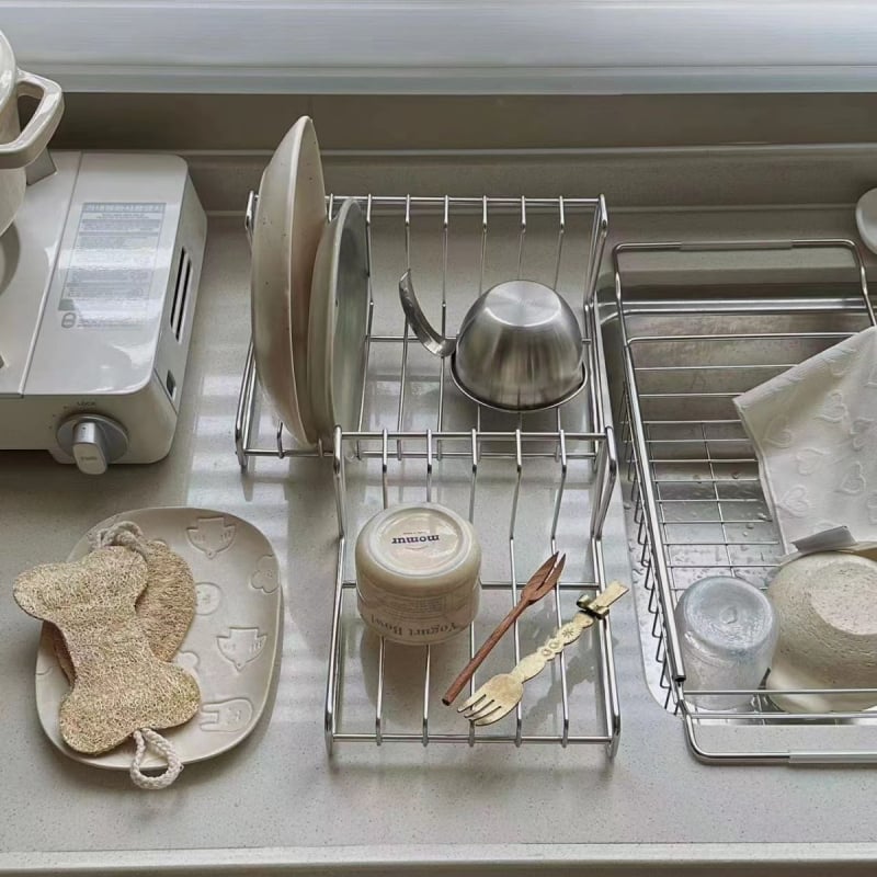 Szárítóállvány edényekhez – 304 rozsdamentes acél, modern minimalist konyhai tároló