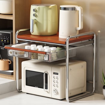 Raft pentru cuptor cu microunde din aliaj metalic, stil antic, pentru blatul bucătăriei, depozitare multifuncțională, suport pentru cuptor și tavă pentru orez