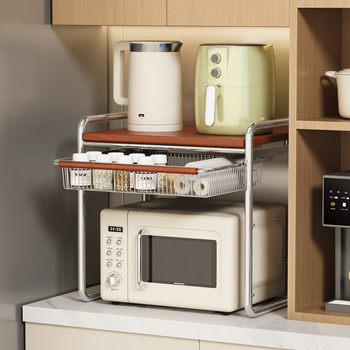 Raft pentru cuptor cu microunde din aliaj metalic, stil antic, pentru blatul bucătăriei, depozitare multifuncțională, suport pentru cuptor și tavă pentru orez