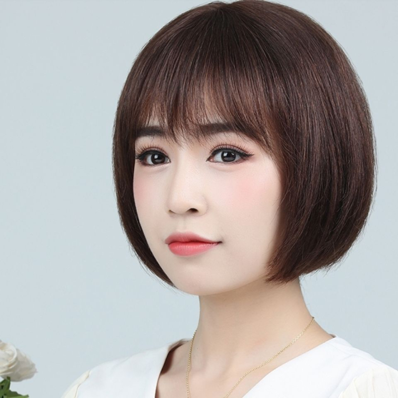 Perucă pentru întreaga cap pentru femei, bob scurt cu breton drept, fibră rezistentă la temperatură, model 108, nu este potrivită pentru vopsire cu căldură