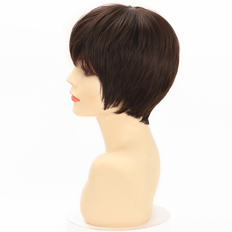Perucă Louise pentru femei, păr scurt drept, fibră rezistentă la temperatură, mată, acoperire completă a capului