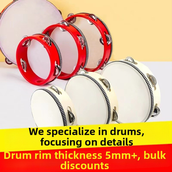 Orffov tamburin za djecu — drveno tijelo, 3C kategorija drvenih igračaka do 14 godina, prikladno za uzrast 4–6 godina, pakiranje: kutija s ilustracijama, kartonska kutija, jednostavna kutija, mrežasta torba