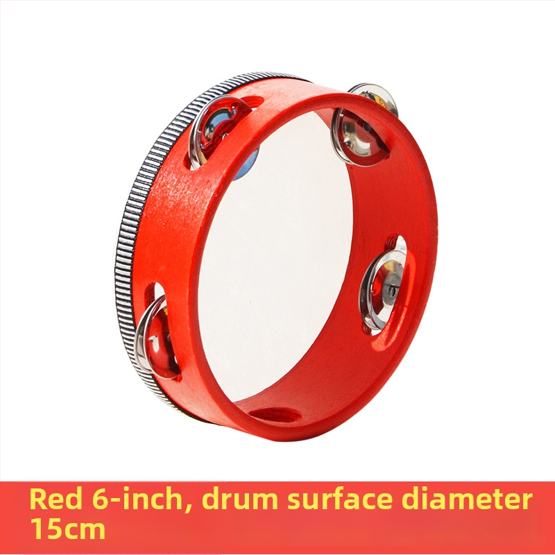 Orffov tamburin za djecu — drveno tijelo, 3C kategorija drvenih igračaka do 14 godina, prikladno za uzrast 4–6 godina, pakiranje: kutija s ilustracijama, kartonska kutija, jednostavna kutija, mrežasta torba