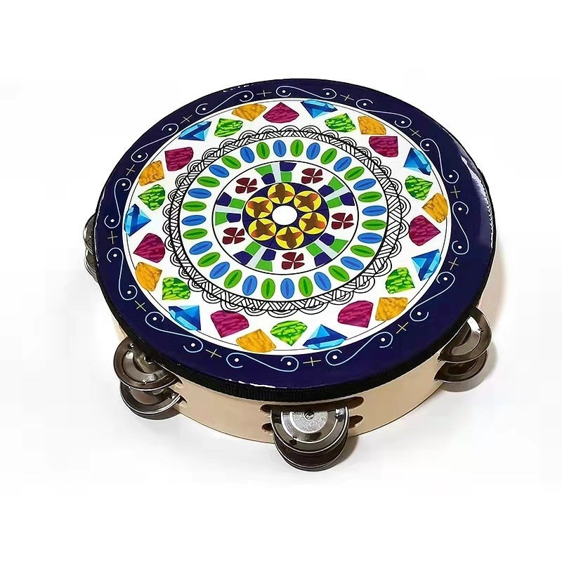 Orffov tamburin za djecu — drveno tijelo, 3C kategorija drvenih igračaka do 14 godina, prikladno za uzrast 4–6 godina, pakiranje: kutija s ilustracijama, kartonska kutija, jednostavna kutija, mrežasta torba