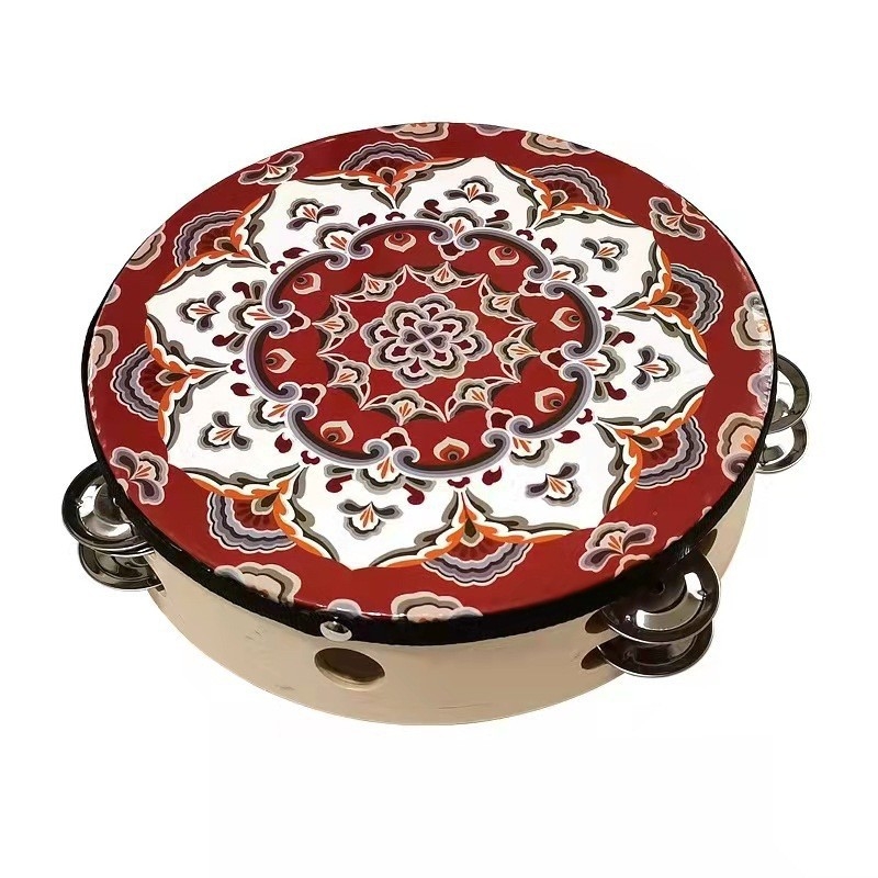 Orffov tamburin za djecu — drveno tijelo, 3C kategorija drvenih igračaka do 14 godina, prikladno za uzrast 4–6 godina, pakiranje: kutija s ilustracijama, kartonska kutija, jednostavna kutija, mrežasta torba