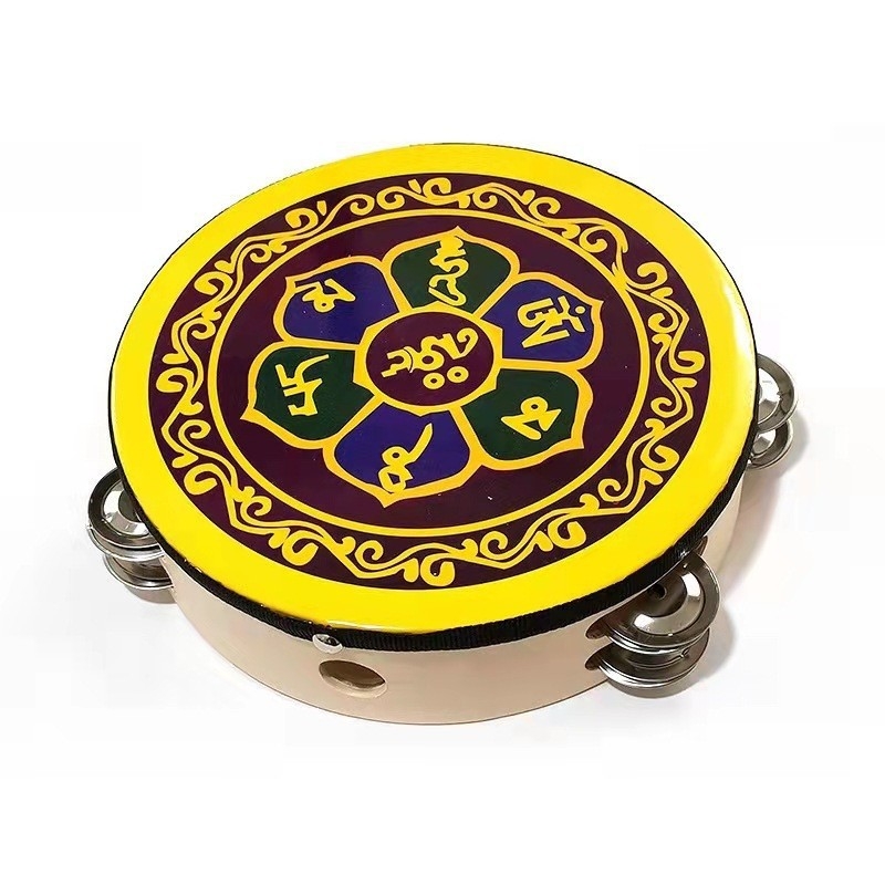 Orffov tamburin za djecu — drveno tijelo, 3C kategorija drvenih igračaka do 14 godina, prikladno za uzrast 4–6 godina, pakiranje: kutija s ilustracijama, kartonska kutija, jednostavna kutija, mrežasta torba