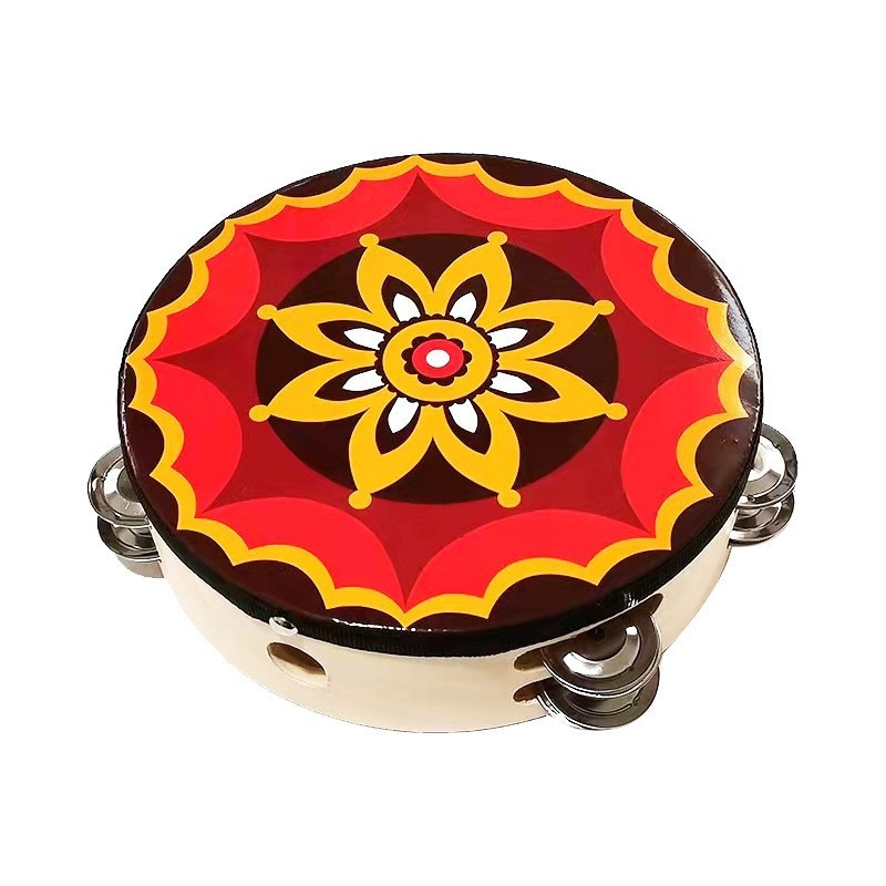 Orffov tamburin za djecu — drveno tijelo, 3C kategorija drvenih igračaka do 14 godina, prikladno za uzrast 4–6 godina, pakiranje: kutija s ilustracijama, kartonska kutija, jednostavna kutija, mrežasta torba