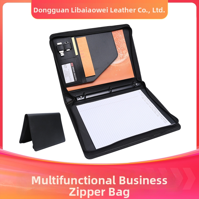 Kožený biznis zip priečinok do kancelárie, Li Baiao H12DFPB, s tlačeným logom a možnosťou prispôsobenia