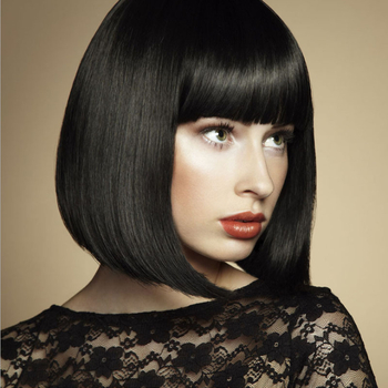 W-216 Rövid egyenes paróka, hőálló rostból, nőknek, frufruval az arcforma alakításához