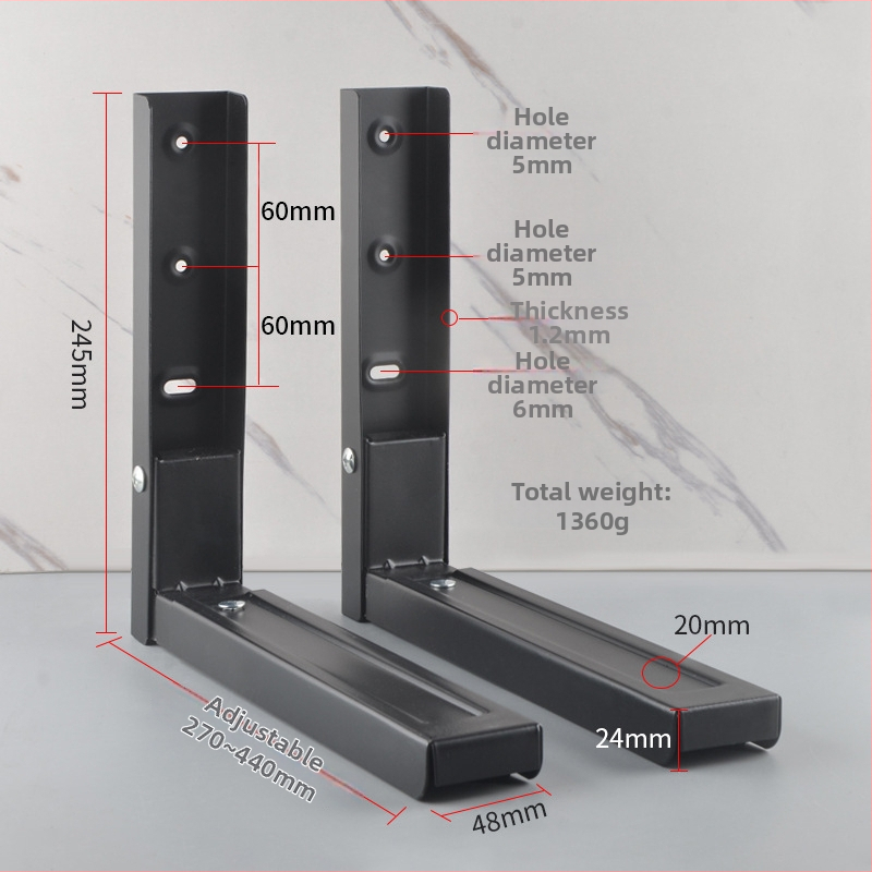 Nástený stojan na mikrovlnnú rúru so skladacím držiakom, dvojúrovňové úložisko, konštrukcia z kovového zliatiny, teleskopická