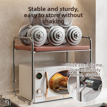 Použitkový kuchynský stojan na mikrovlnnú rúru na pracovnej doske, dvojité úrovne, vysúvací dizajn, držiak na ryžu, vrstvený regál, viacúčelový regál na koreniny; Materiál: uhlíková oceľ + doska s hustotou; Spracovanie: prispôsobené výkresy; Štýl: moderná 
