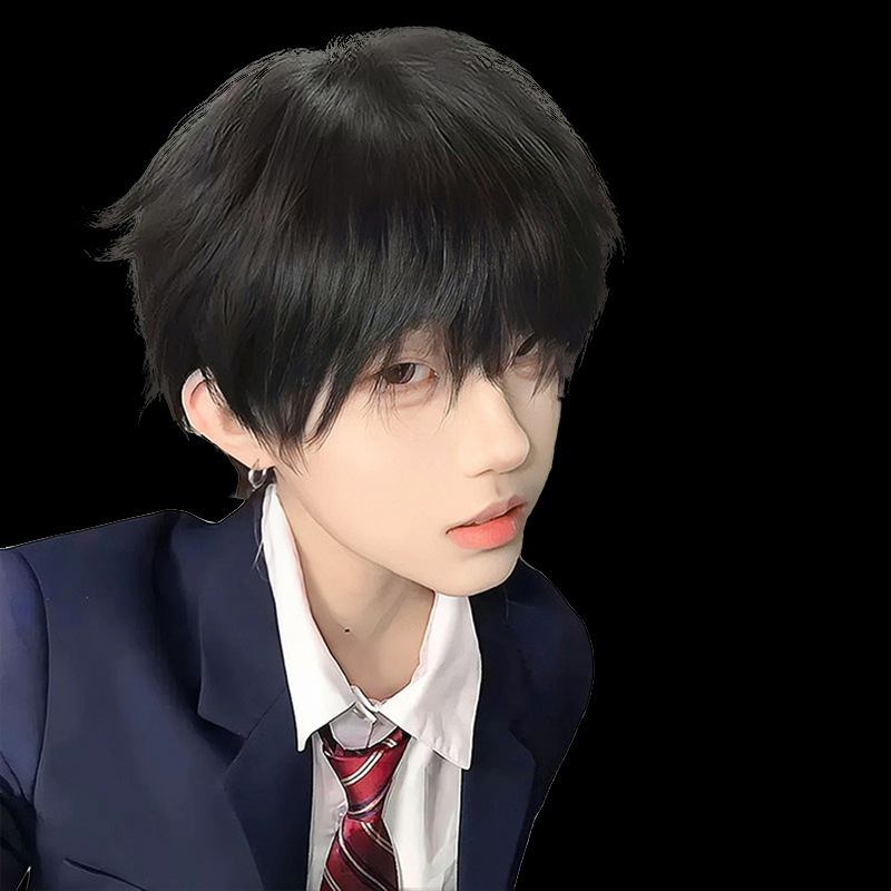 Férfi rövid paróka fehér hajjal, cosplayhoz, japán anime-stílusú, teljes fejfedő