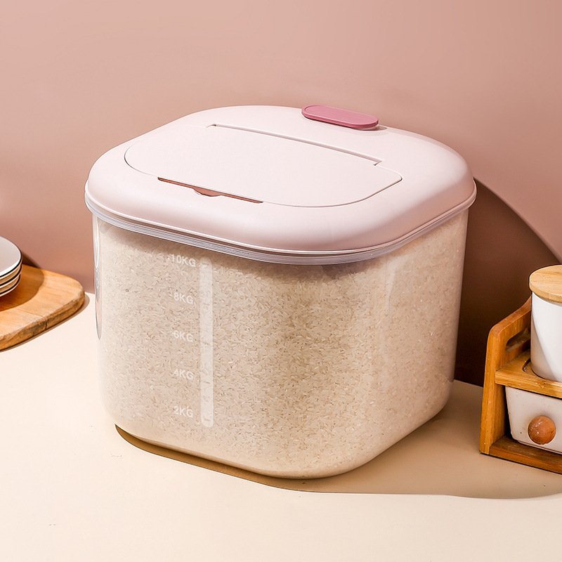 Cutie de depozitare pentru orez, protecție împotriva umezelii și dăunătorilor, din plastic PP, capac sigilat, 10 litri.