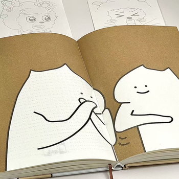 Bloc-notes cu temă de pisicuță în stil desen animat, linie simplă, legare cusută, hârtie Dowling, 180 gsm, 200–300 pagini