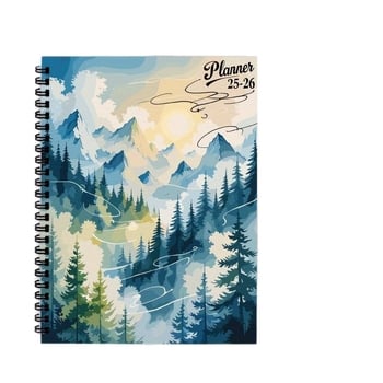 Μηνιαίος προγραμματιστής διασυνοριακού ηλεκτρονικού εμπορίου με Gradient ορεινό τοπίο τέχνης — σημειωματάριο, 50 σελίδες, χαρτί 80 g/m², δυνατότητα προσαρμογής