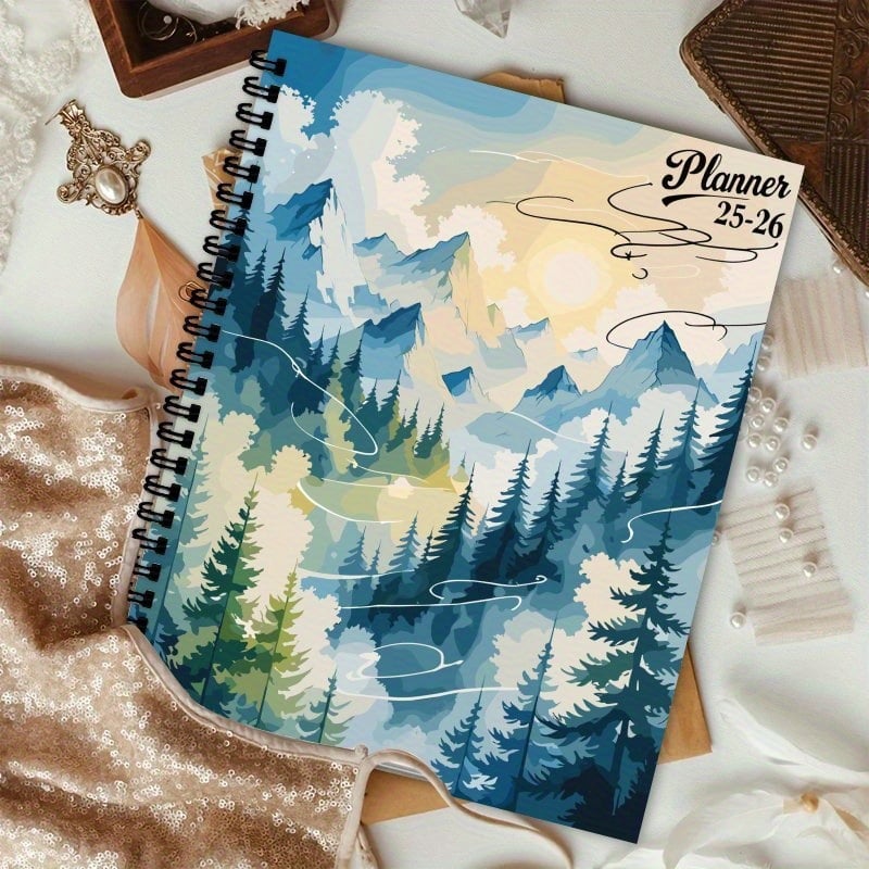 Μηνιαίος προγραμματιστής διασυνοριακού ηλεκτρονικού εμπορίου με Gradient ορεινό τοπίο τέχνης — σημειωματάριο, 50 σελίδες, χαρτί 80 g/m², δυνατότητα προσαρμογής