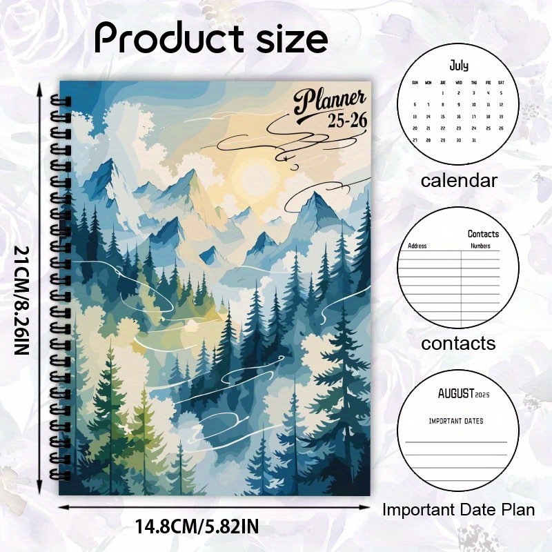 Μηνιαίος προγραμματιστής διασυνοριακού ηλεκτρονικού εμπορίου με Gradient ορεινό τοπίο τέχνης — σημειωματάριο, 50 σελίδες, χαρτί 80 g/m², δυνατότητα προσαρμογής