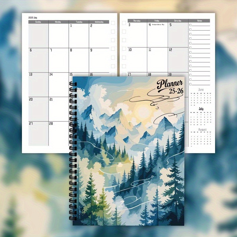 Μηνιαίος προγραμματιστής διασυνοριακού ηλεκτρονικού εμπορίου με Gradient ορεινό τοπίο τέχνης — σημειωματάριο, 50 σελίδες, χαρτί 80 g/m², δυνατότητα προσαρμογής